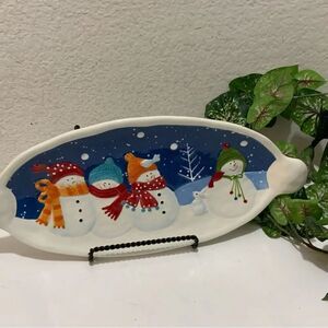 St. Nicholas Square SNOW DAYS Oval Handled Tray, 16 1/4" Snowmen Christmas A12